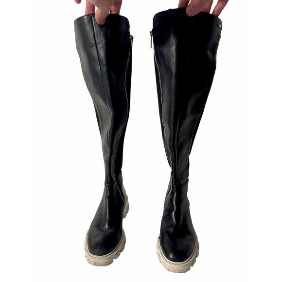 Michael Kors Leather Logo Lug Boots Chunky Sole Black White 5.5 Grunge Goth Blog - Picture 8 of 16